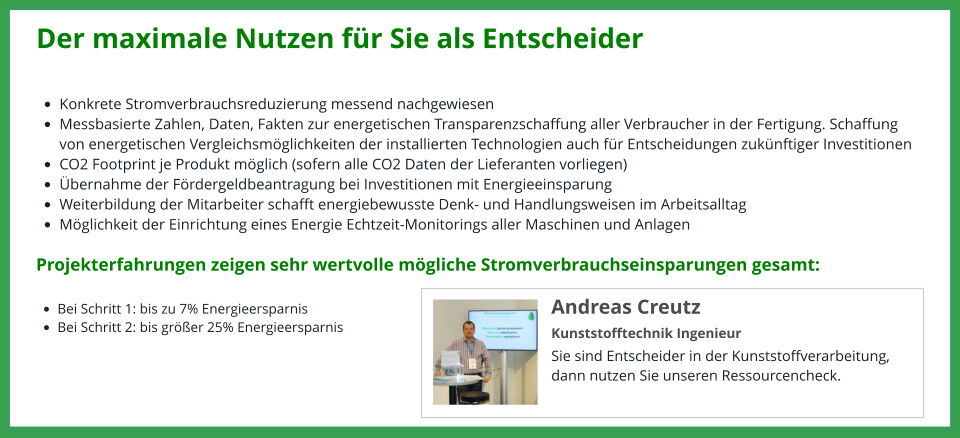 Ressourceneffizienzcheck für eine effiziente Kunststoffverarbeitung.